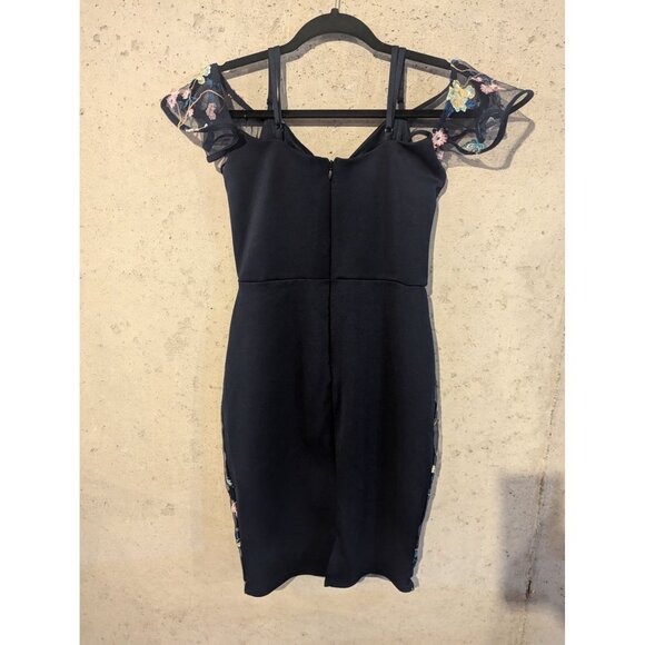 Lipsy London US 6 Floral Embroidered Navy Off-Shoulder Dress bodycon party - Picture 2 of 5